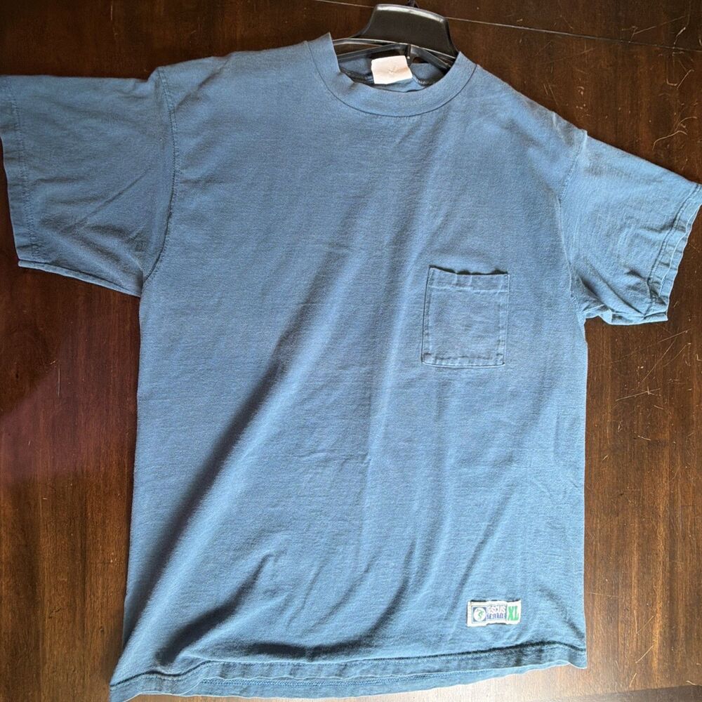 VTG 90s Discus Athletic Pocket T Shirt XL Blue Blank Sun Faded Grunge Crew Neck - Picture 5 of 16